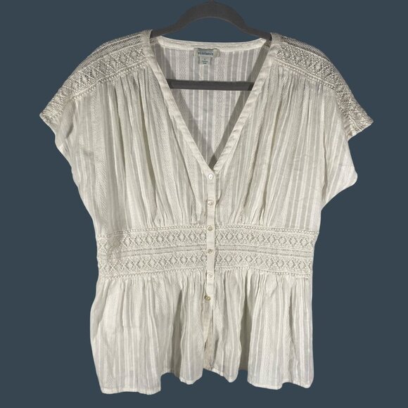 Sundance Womens Ivory Lace Button-Front crochet gauzy Blouse Size L light cool - Picture 2 of 10